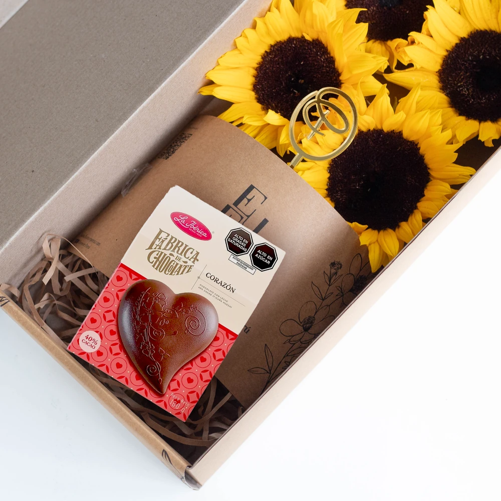 CAJA CON 6 GIRASOLES EDICION EUFLORIA + CORAZON DE LA IBERICA — GIRASOL
