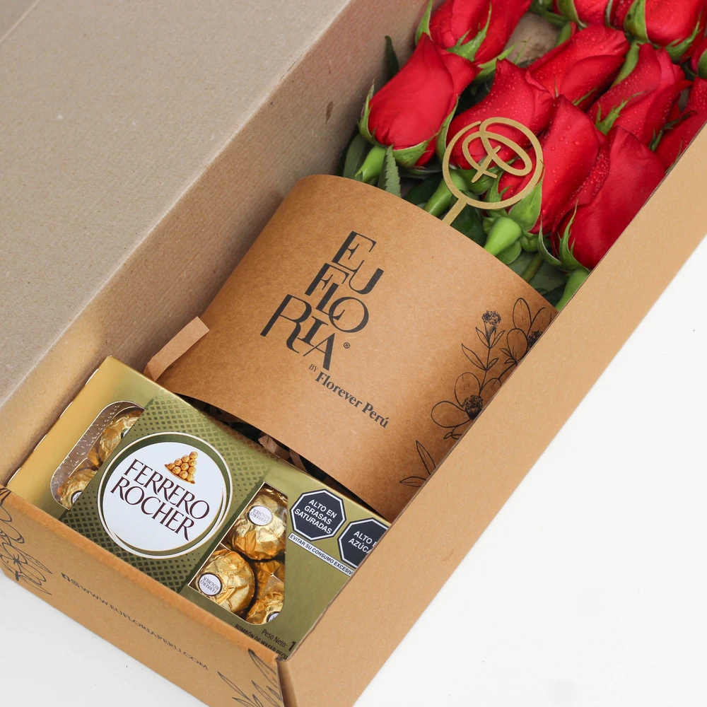 CAJA CON 12 ROSAS EDICION EUFLORIA + FERRERO ROCHER — ROSAS