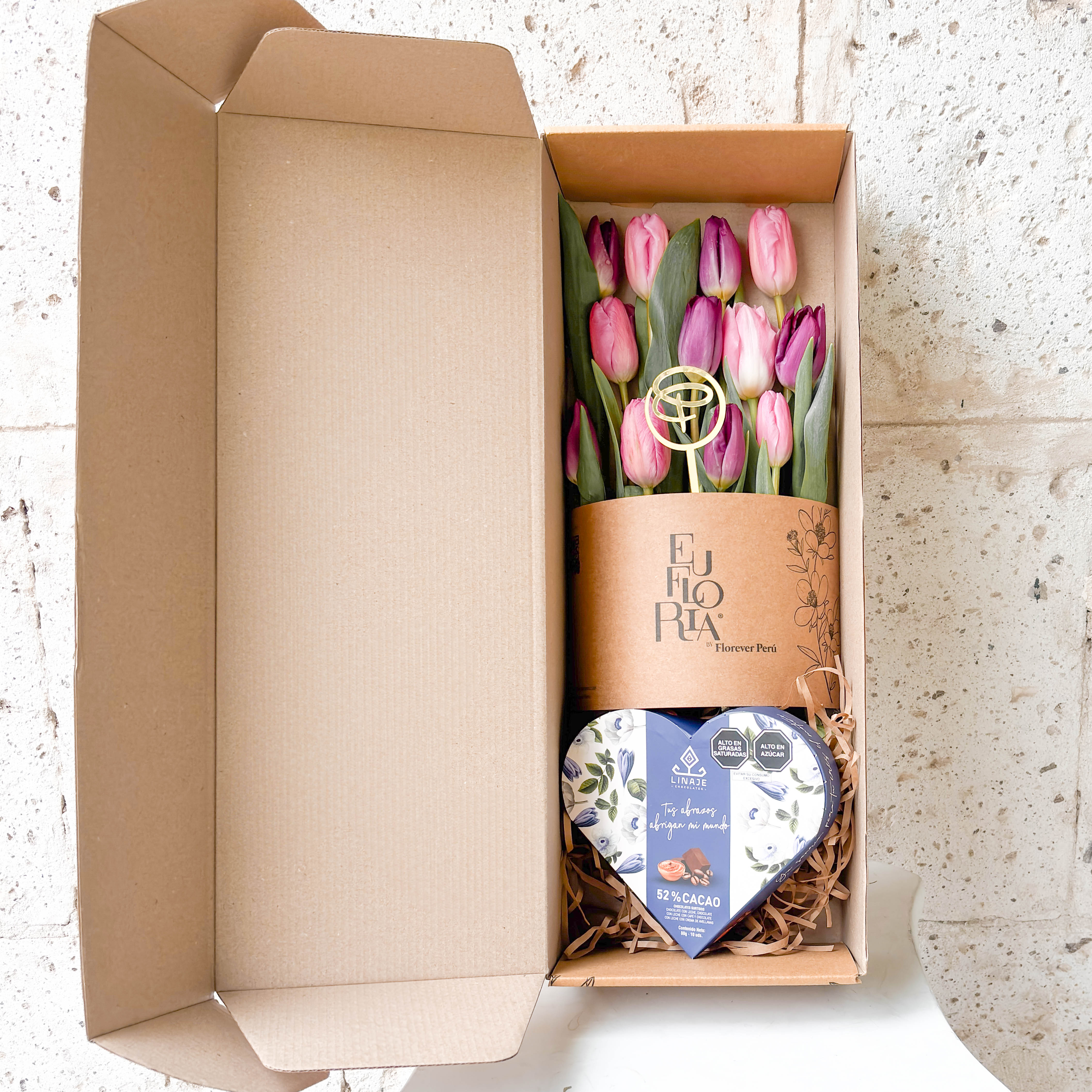 CAJA CON 12 TULIPANES EDICION EUFLORIA + CHOCOLATE LINAJE